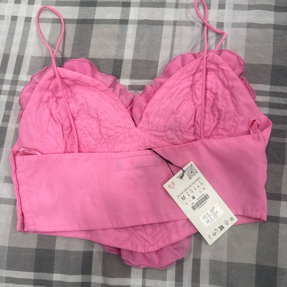 Zara Pink Ruffled Crop Top - Picture 2 of 3